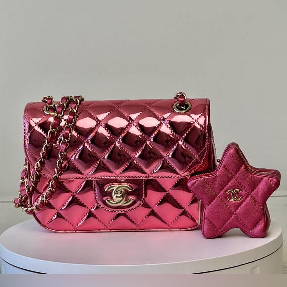 Chanel Hollywood Boulevard Mini Flap Bag With Star Coin Purse Metallic  Pink - Picture 1 of 13